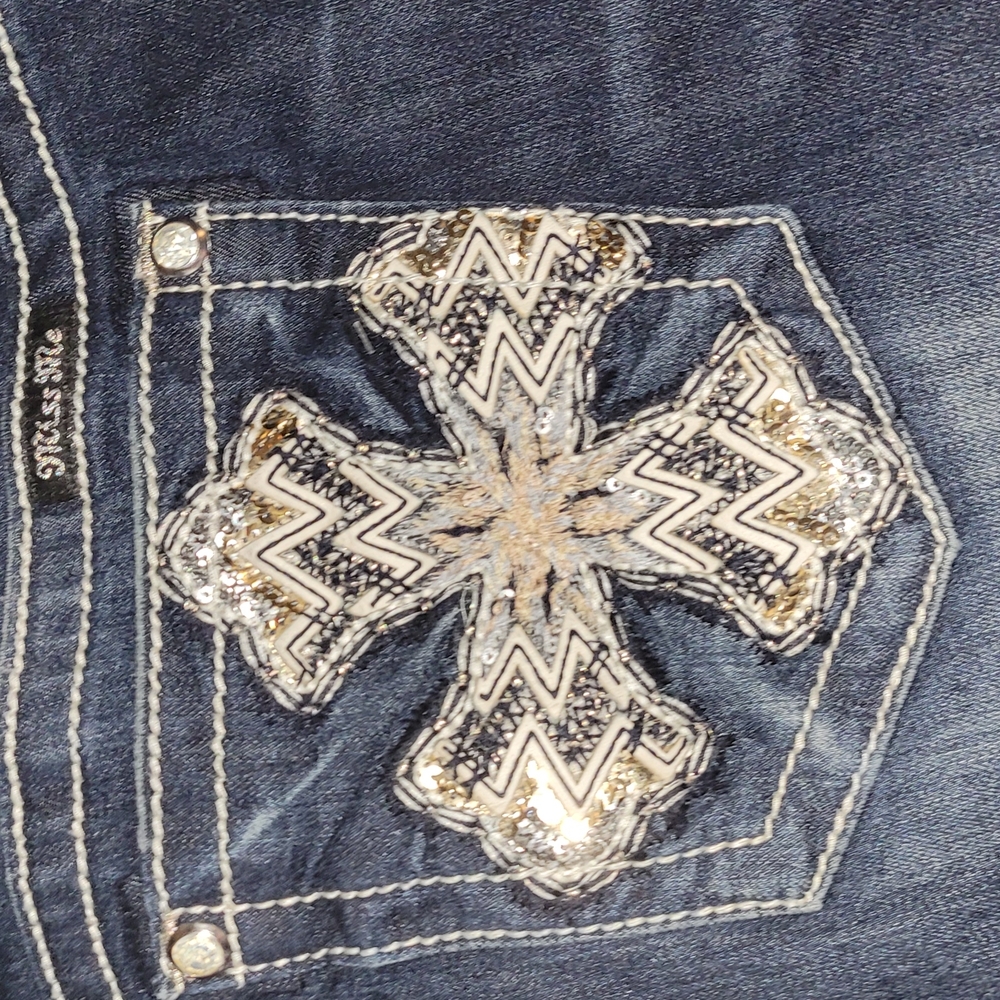 Embroidered Denim with Cross Design